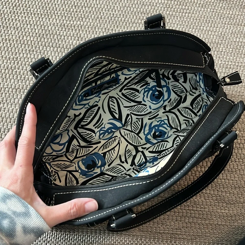 Vera Bradley Black Domed Satchel with blue stitching